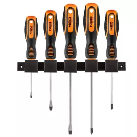   NEO TOOLS Csavarhúzó készlet, fali tartóval, 5db 25 év garanciával 04-192