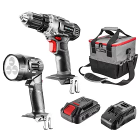   GRAPHITE Akkus gépkészlet Energy+, 18V/2Ah: akkus fúró + lámpa + táska + akku +töltő! 3 év garanciával 58G016