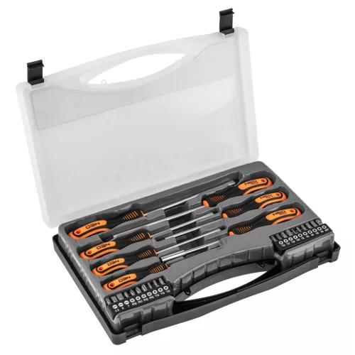 NEO TOOLS Csavarhúzó készlet, fali tartóval, 27db 25 év garanciával 04-197