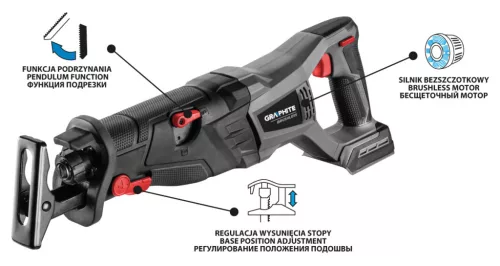 GRAPHITE Akkus szénkefementes orrfűrész, Energy+ 18V, akku nélkül!!! 3 év garanciával 58G096