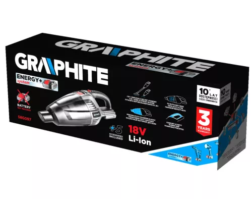 GRAPHITE Akkus kézi és padló porszívó 2az1-ben, Energy+ 18V, 3, 8kPa akku nélkül!!! 3 év garanciával 58G097