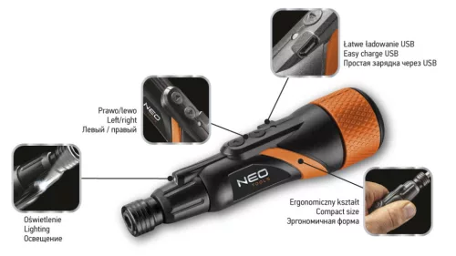 NEO TOOLS Akkus csavarozó 3,6V, dobozban, bitekkel 2 év garanciával 04-200