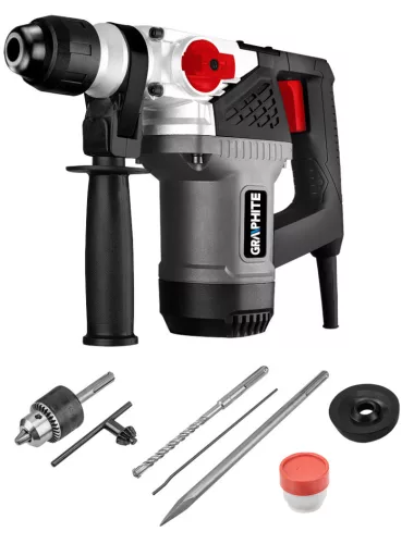 GRAPHITE Fúrókalapács vésőfunkcióval, SDS PLUS, 900W, 4J, fogas tokmány, tartozékok, koffer 3 év garanciával 58G860