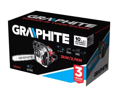 GRAPHITE Benzines láncfűrész 2kW (2,7 LE), láncvezető 16" (400mm) 3 év garanciával 58G953