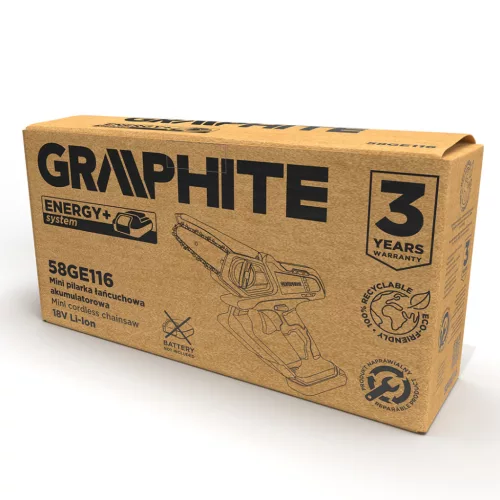 GRAPHITE Akkus mini láncfűrész, Energy+, 18V, 0-5400 fordulat/perc 3 év garanciával 58GE116