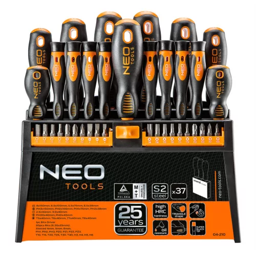 NEO TOOLS Csavarhúzó készlet + bitek 37db 25 év garanciával 04-210