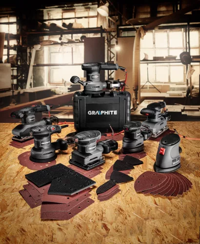 GRAPHITE DELTACSISZOLÓ 105W, 140x140x97mm, 12db csiszolópapírral (60, 80, 120) 3 év garanciával 59G335