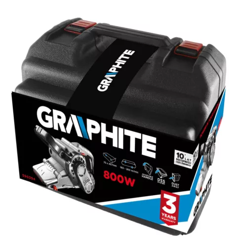 GRAPHITE SZALAGCSISZOLÓ 800W, 75x457mm, fordulatszám szabályzó, kofferben 3 év garanciával 59G394