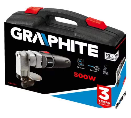 GRAPHITE LEMEZVÁGÓGÉP, lemezolló 500W, síklemezekhez. Egyenes és ív vágásra is alkalmas. Kofferben. 3 év garanciával 59G402