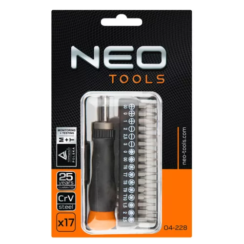 NEO TOOLS Bitfejes MŰSZERÉSZ, PRECÍZIÓS Csavarhúzó készlet 17db 25 év garanciával 04-228