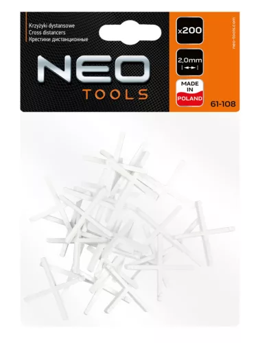 NEO TOOLS Hézagoló-, fugakereszt - 2mm, 200db 61-108