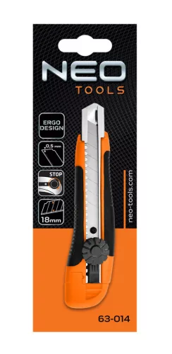 NEO TOOLS Törhető pengés kés 18mm, fém vezetősín, tekerős 63-014