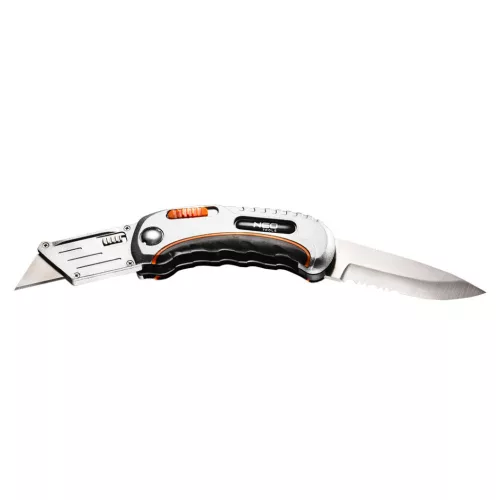 NEO TOOLS Trapézpengés összecsukható sniccer + kés, 5 pengével 63-710