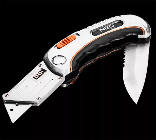 NEO TOOLS Trapézpengés összecsukható sniccer + kés, 5 pengével 63-710