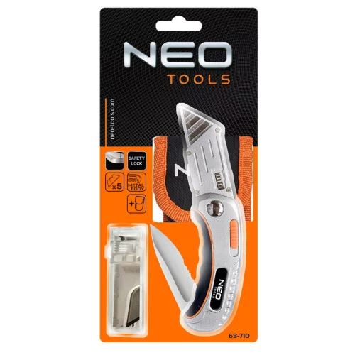 NEO TOOLS Trapézpengés összecsukható sniccer + kés, 5 pengével 63-710