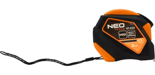 NEO TOOLS Mérőszalag, 5m/25mm, acél, mágneses, autostop+ rögzítő 67-233