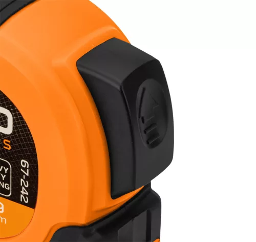 NEO TOOLS Mérőszalag, 5m/19mm, erősített rugós, acél, fekete szalag fehér nagyított skálával, mágneses, autostop+rögzítő 67-242