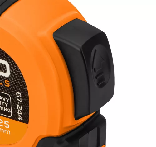 NEO TOOLS Mérőszalag, 7,5m/25mm, erősített rugós, acél, fekete szalag fehér nagyított skálával, mágneses, autostop+rögzítő 67-244