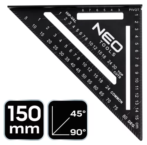 NEO TOOLS Talpas derékszög, alumínium, 45 fokos szárral, mérőskálával, 183mm 72-102