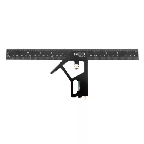 NEO TOOLS Profi szögmérő, derékszög és vonalzó, festett-alu 30cm 72-127