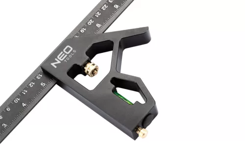 NEO TOOLS Profi szögmérő, derékszög és vonalzó, festett-alu 30cm 72-127