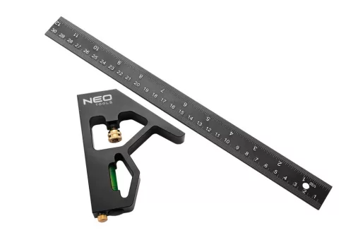 NEO TOOLS Profi szögmérő, derékszög és vonalzó, festett-alu 30cm 72-127