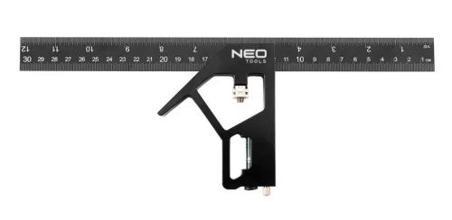 NEO TOOLS Profi szögmérő, derékszög és vonalzó, festett-alu 30cm 72-127