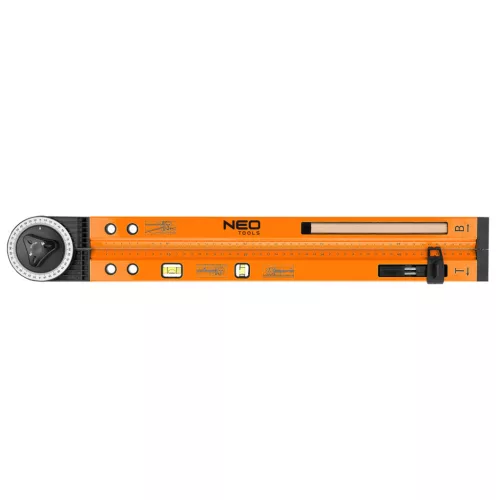 NEO TOOLS Szögmérő alumínium házas, vízmértékkel, jelölő ceruzával 72-225