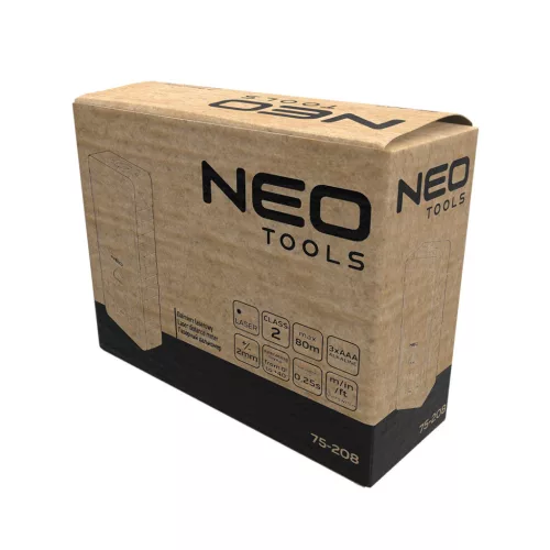 NEO TOOLS Lézeres távolságmérő, hatótáv:80m, IP54 fröccsenő víz védelem, gumírozott ház, multifunkciós 2 év garanciával 75-208