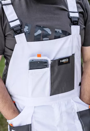 NEO TOOLS Kantáros Munkásnadrág, HD, fehér L/53 81-140-L