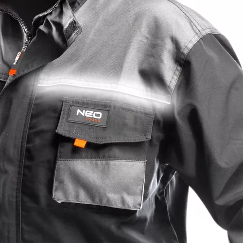 NEO TOOLS Munkavédelmi kabát, HD, L/52 65% poliészter, 35% pamut, 267g/m2, vékony fényvisszaverő csíkok 81-210-L