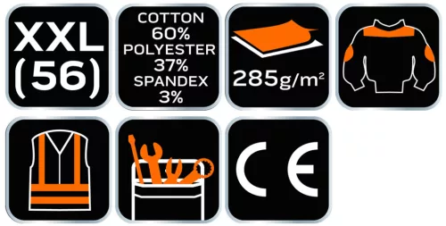 NEO TOOLS Karcsúsított(Slim fit) Munkavédelmi kabát, HD,, 60% pamut, 37% polyester, 3% elastane, 285 g/m2, XXL 81-218-XXL