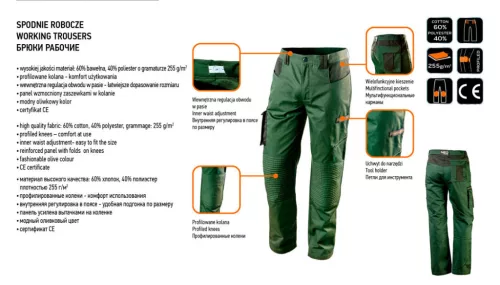 NEO TOOLS Olíva Munkásnadrág, CAMO, 60% pamut, 40% polyester, 255 g/m2, XXXL 81-222-XXXL