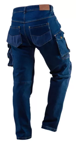 NEO TOOLS Farmer Munkásnadrág, DENIM, 98% pamut, térdvédő betét zsebbel, gombos oldalzsebekkel, 255 g/m2, L 81-228-L