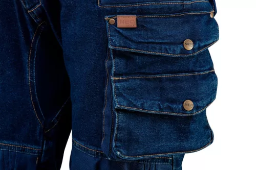 NEO TOOLS Farmer Munkásnadrág, DENIM, 98% pamut, térdvédő betét zsebbel, gombos oldalzsebekkel, 255 g/m2, L 81-228-L