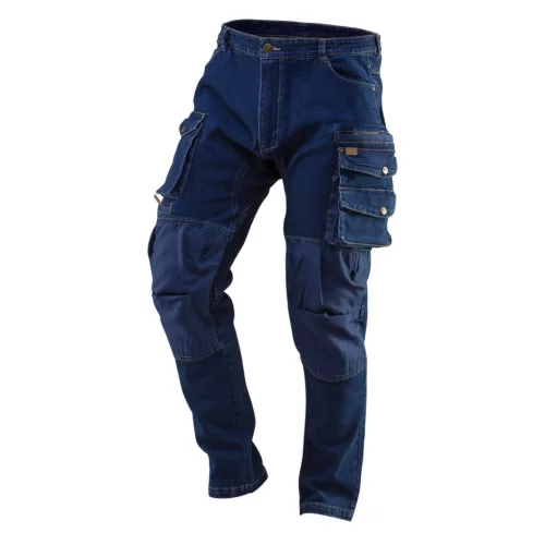 NEO TOOLS Farmer Munkásnadrág, DENIM, 98% pamut, térdvédő betét zsebbel, gombos oldalzsebekkel, 255 g/m2, S 81-228-S
