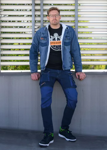 NEO TOOLS Farmer Munkásnadrág, DENIM, 98% pamut, térdvédő betét zsebbel, gombos oldalzsebekkel, 255 g/m2, XS 81-228-XS