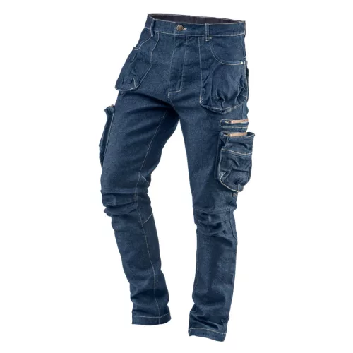 NEO TOOLS Farmer Munkásnadrág, DENIM, cipzáros oldalzsebekkel, 98% pamut, 410 g/m2, S 81-229-S