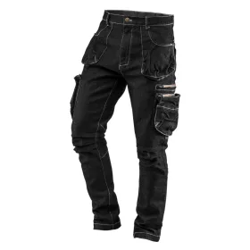   NEO TOOLS Farmer Munkásnadrág, DENIM, fekete, cipzáros oldalzsebekkel, 98% pamut, 410 g/m2, XL 81-233-XL