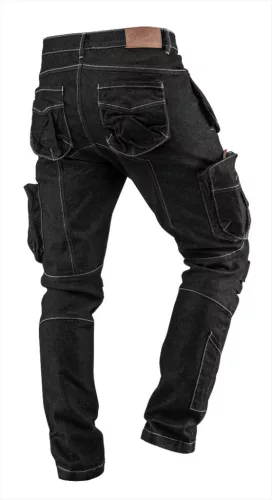 NEO TOOLS Farmer Munkásnadrág, DENIM, fekete, cipzáros oldalzsebekkel, 98% pamut, 410 g/m2, XL 81-233-XL