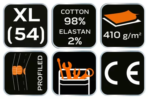 NEO TOOLS Farmer Munkásnadrág, DENIM, fekete, cipzáros oldalzsebekkel, 98% pamut, 410 g/m2, XL 81-233-XL
