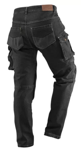NEO TOOLS Farmer Munkásnadrág, DENIM, fekete, 98% pamut, térdvédő zseb, gombos oldalzsebek, 255 g/m2, L 81-236-L