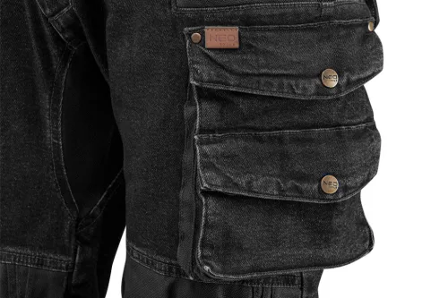 NEO TOOLS Farmer Munkásnadrág, DENIM, fekete, 98% pamut, térdvédő zseb, gombos oldalzsebek, 255 g/m2, S 81-236-S