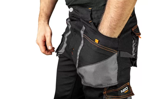 NEO TOOLS Karcsúsított(slim fit), Munkásnadrág, HD, 60% pamut, 37% polyester, 3% elastane, 285 g/m2, övvel, XXXL 81-238-XXXL
