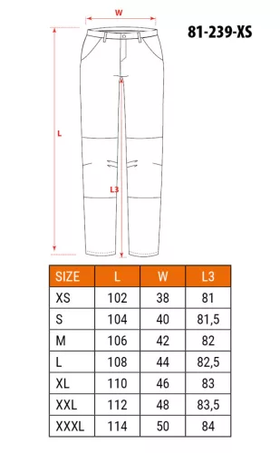 NEO TOOLS Karcsúsított(slim fit), Munkásnadrág, HD, 60% pamut, 37% polyester, 285 g/m2, lecsatolható szerszámzsebek, XS 81-239-XS