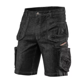   NEO TOOLS Farmer Rövid munkásnadrág, DENIM, fekete, cipzáros oldalzsebekkel, 98% pamut, 410g/m2, L 81-273-L