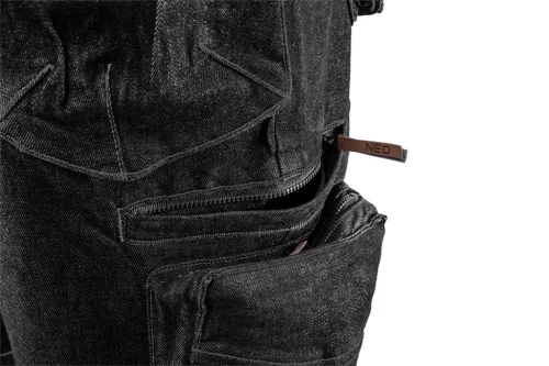 NEO TOOLS Farmer Rövid munkásnadrág, DENIM, fekete, cipzáros oldalzsebekkel, 98% pamut, 410g/m2, XXL 81-273-XXL