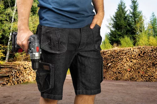 NEO TOOLS Farmer Rövid munkásnadrág, DENIM, fekete, cipzáros oldalzsebekkel, 98% pamut, 410g/m2, XXXL 81-273-XXXL