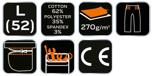 NEO TOOLS Rövid munkásnadrág övvel, PREMIUM, 62% pamut, 35% polyester, 3% elastane, L 81-276-L