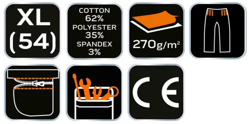 NEO TOOLS Rövid munkásnadrág, övvel, PREMIUM, 62% pamut, 35% polyester, 3% elastane, XL 81-276-XL